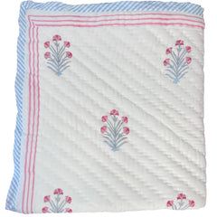 Pink & Blue Buta Hand Block Printed cotton Quilt by The Charpoy