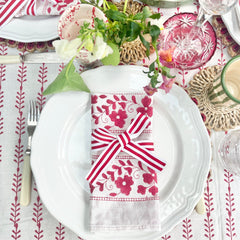 Red Floral Stripe Napkins ( Set of Four) The Charpoy