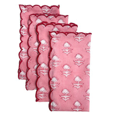 Red Scalloped Pink Napkins (Set of Four)