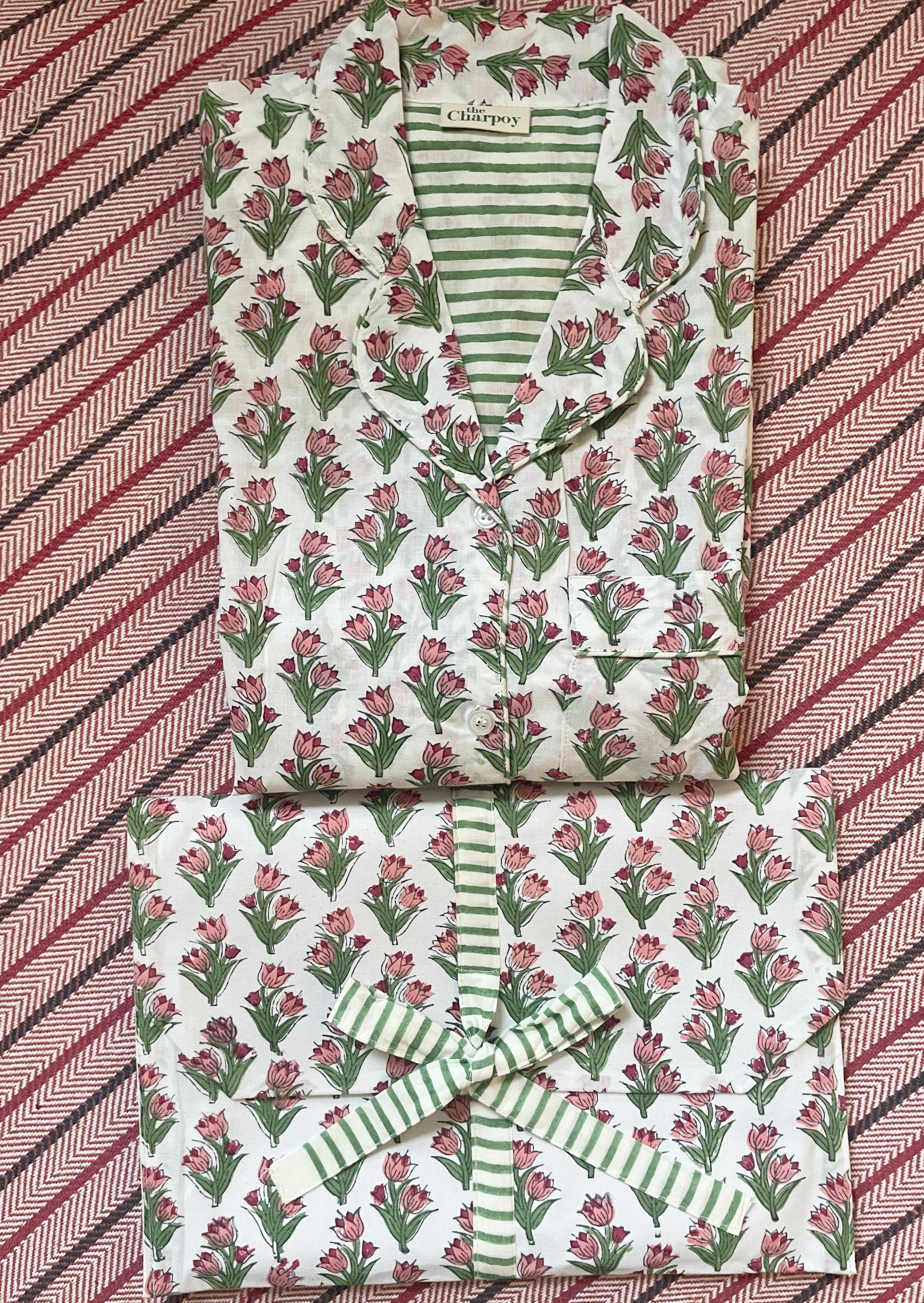Tulip Flower Hand Block Printed Cotton Pyjamas – The Charpoy