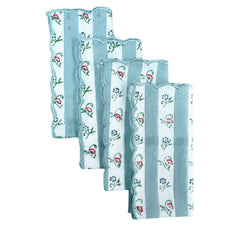 Aqua Scalloped With Aqua Stripes & Flowers (Set Of Four)