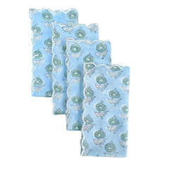 White Scalloped Green Flower Napkins (Set Of Four)