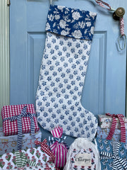 Blue and White Large Christmas Stocking